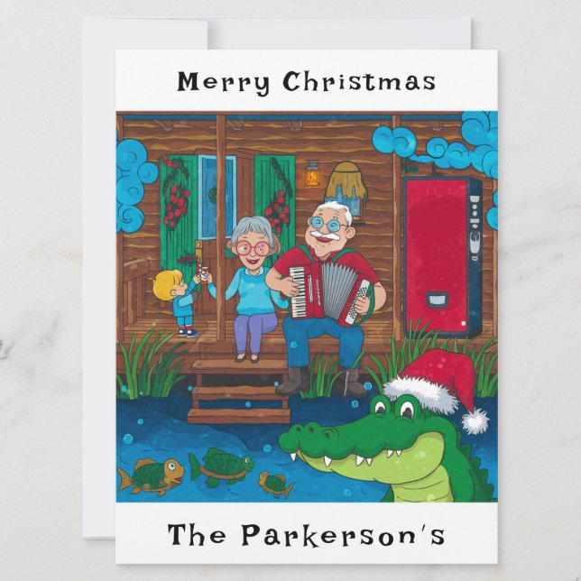 Cajun Alligator Goes Christmas  Holiday Card (Front)