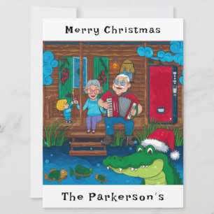 Cajun Alligator Goes Christmas  Holiday Card