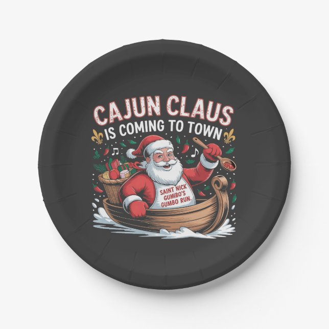Cajun Clause Is Coming to Town Christmas Krampus  Paper Plate (Front)
