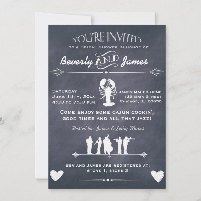Cajun Cookin Bridal Shower Chalkboard Design Invitation (Front)