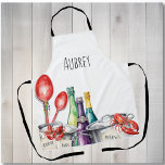 Cajun Crawfish Chef  Apron<br><div class="desc">Cajun cooking with Crawfish,  wine bottles and spoons draped in mardi gras beads make this a perfect gift for the cajun chef or for those throwing their annual Crawfish Boil parties.  Customise this apron with your name.  Enjoy!</div>