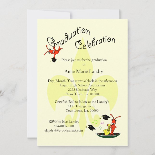 Cajun Crawfish Fleur de Lis Graduation Invitation (Front)
