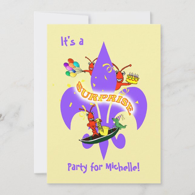 Cajun Crawfish Fleur de Lis Surprise Birthday Invitation (Front)