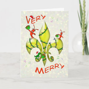 Cajun Crawfish Fleur de Lys Very Merry Christmas Holiday Card