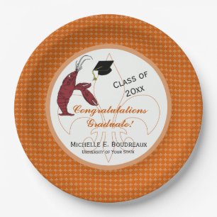 Cajun Crawfish Graduation in Orange and White Paper Plate