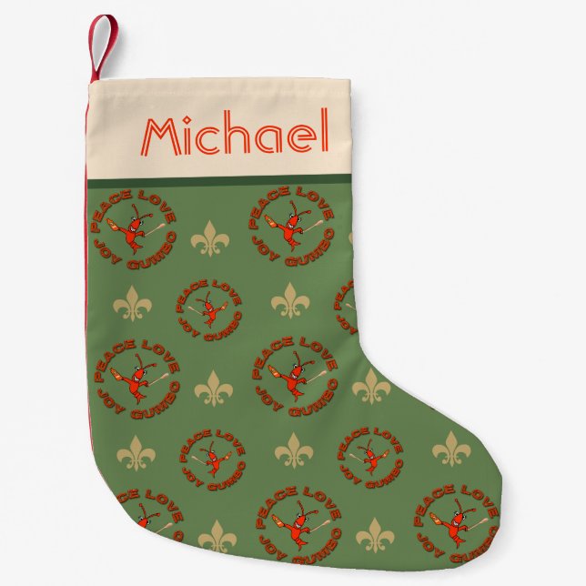 Cajun Crawfish Peace Joy Gumbo Small Christmas Stocking (Front)
