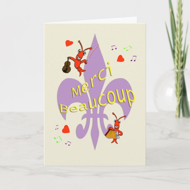 Cajun Fleur de Lis Crawfish Thank You in French Card (Front)