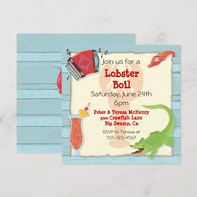 Cajun Lobster Boil Party Invitation (Front/Back)