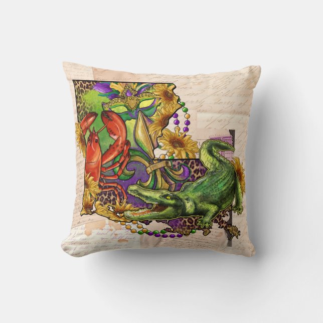 Cajun Louisiana Vintage Map Cushion (Front)