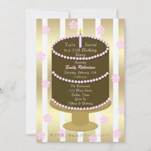 Cake 35th Birthday Party Invitation 35th in Pink