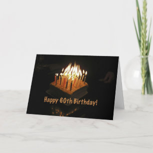 cake 60 birthday candles lit fire card