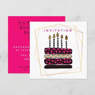 Cake and Candles/Pink Black Gold/Birthday Party Invitation