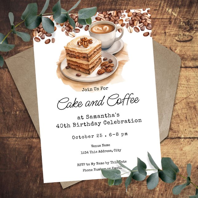 Cake and Coffee 40th Adult Birthday Invitation (Creator Uploaded)