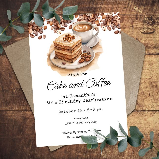 Cake and Coffee 50th Adult Birthday Invitation (Creator Uploaded)