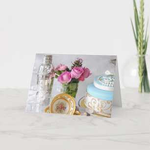 Cake and Pink Roses 30th Greetings Card