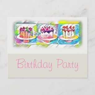 Cake Art Birthday Party Invitation Postcard
