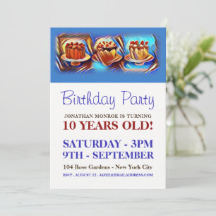 Cake Art Blue Birthday Party Invitation