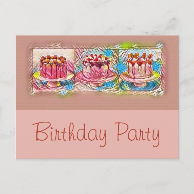 Cake Art Peach Birthday Party Invitation Postcard (Front)