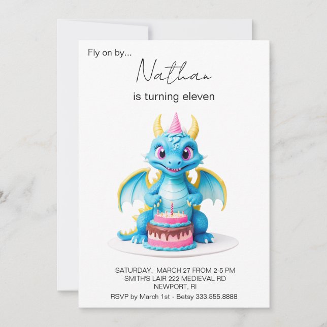 *~*  Cake Baby Dragon Photo AP88 Birthday Party Invitation (Front)
