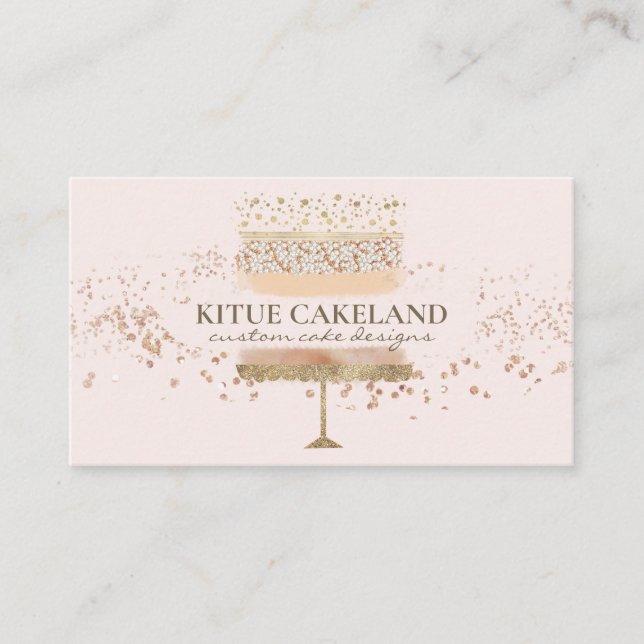 Cake Baker Logo on Blush Pink Background Business Card (Front)