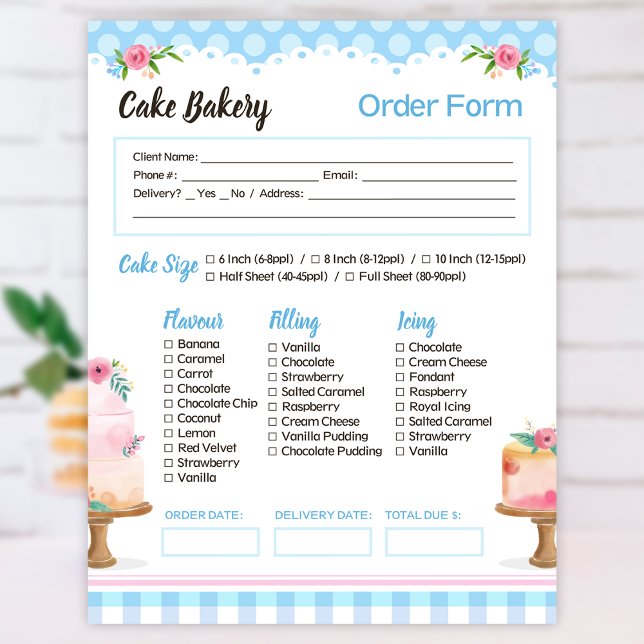 Cake Bakery Blue Order Form Notepad (Creator Uploaded)