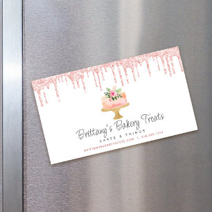 Cake Bakery Blush Pink Glitter Drips Pastry Chef Magnetic Business Card