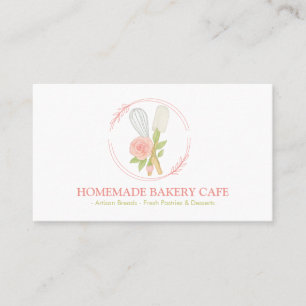 Cake Bakery Catering Logo Blush Pink Floral  Business Card