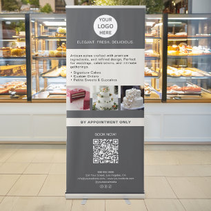 Cake Bakery Custom Logo Photo QR Grey Retractable Banner