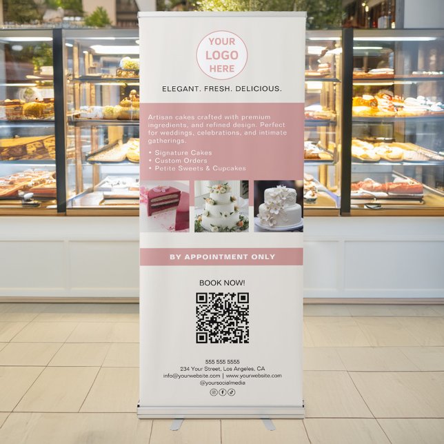 Cake Bakery Custom Logo Photo QR Tan Retractable Banner (Cake Bakery Custom Logo Photo QR Tan Retractable Banner)