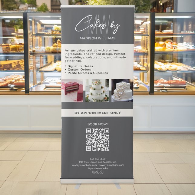 Cake Bakery Custom Monogram Grey Retractable Banner (Cake Bakery Custom Monogram Gray Retractable Banner)