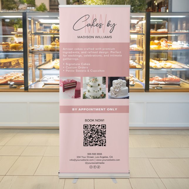 Cake Bakery Custom Monogram Pink Retractable Banner (Cake Bakery Custom Monogram Pink Retractable Banner)