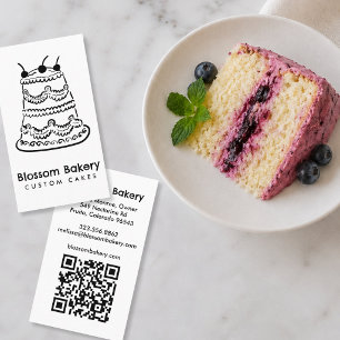 Cake Bakery Dessert Catering CUSTOM QR Hand-drawn Business Card