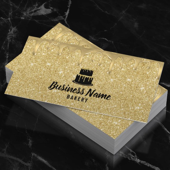 Cake Bakery Gold Drip Icing Modern Glitter Business Card (Creator Uploaded)