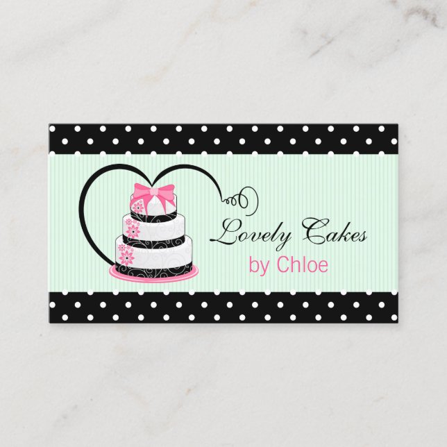 Cake Bakery in Pink Black and Mint Business Card (Front)