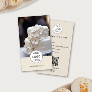 Cake Bakery Logo Photo QR Cream Business Card