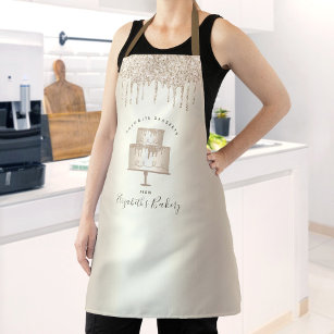 Cake Bakery Pastry Chef Gold Glitter Drips Script  Apron