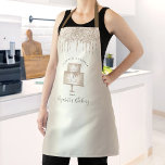 Cake Bakery Pastry Chef Gold Glitter Drips Script  Apron<br><div class="desc">Here’s a wonderful way to add to the fun of baking. Add extra sparkle to your culinary adventures whenever you wear this elegant, sophisticated, simple, and modern apron. A sparkly, champagne gold 2 layer cake, calligraphy script handwritten typography and glitter drips overlay a faux metallic champagne gold ombre background. Personalise...</div>