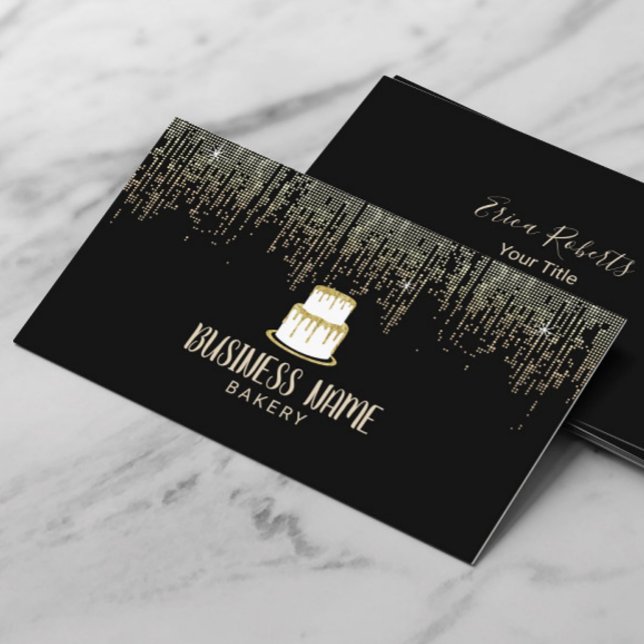 Cake Bakery Pastry Chef Modern Black & Gold Business Card (Creator Uploaded)
