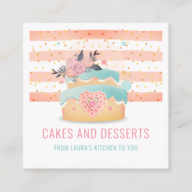 Cake Bakery Pastry Chef Watercolor Business Card (Front)