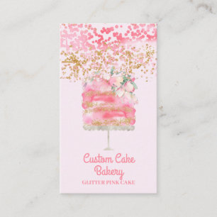 Cake Bakery Pastry Glitter Pink Elegant Business Card