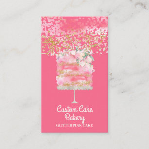 Cake Bakery Pastry Patisserie Pink Sparkle Elegant Business Card