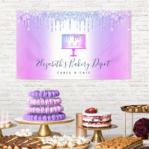 Cake Bakery Pastry Purple Glitter Drips Script Banner
