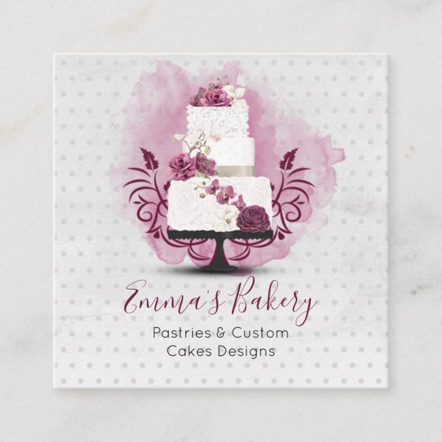 Cake Bakery,  Patisserie , Cakes & Sweets Square Business Card (Front)