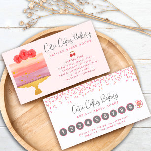 Cake Bakery Pink Coral Sprinkles Pastry Chef Chic Loyalty Card