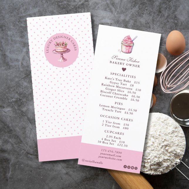 Cake Bakery Pink Polka Dot Flat Menu Price List (Creator Uploaded)
