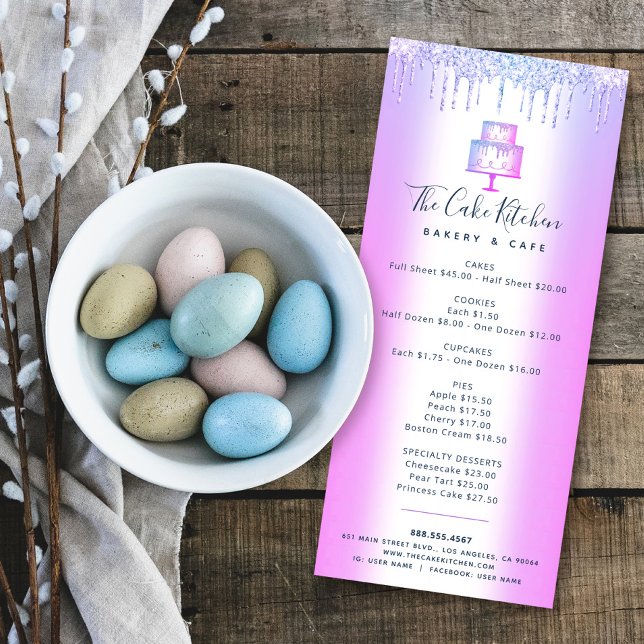 Cake Bakery Purple Glitter Drips Pastry Chef Menu  (Creator Uploaded)