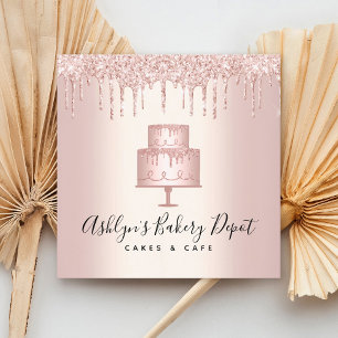 Cake Bakery Rose Gold Glitter Drips Pastry Chef Square Business Card