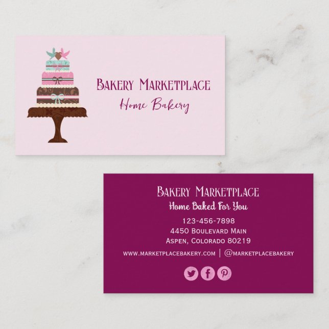 Cake Bakery Social Media Icons Business Card (Front/Back)