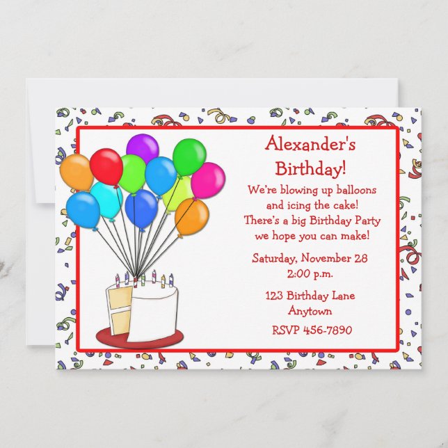 Cake Balloons Birthday Invitation (Front)