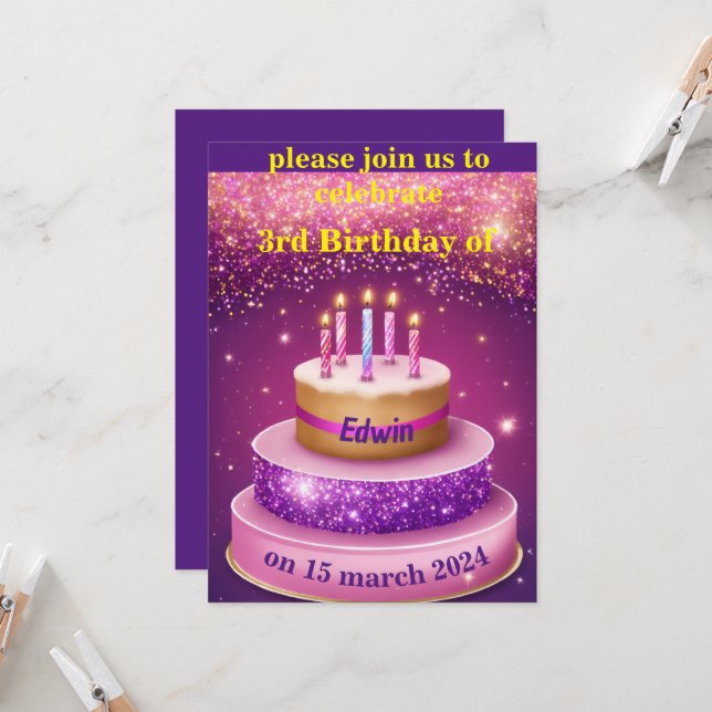 cake birthday celebration invitation (Front/Back In Situ)